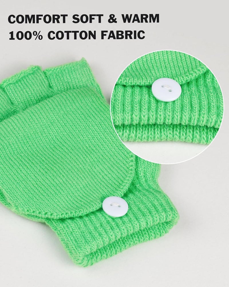 ONESING 3 Pairs Kids Fingerless Gloves with Mitten Cover Convertible Knit Gloves Kids Fingerless Mittens for Boys Girls - Image 2